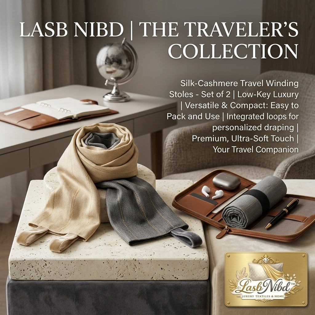 LasbNibd™ 2-Pack Silk-Cashmere Travel Scarf Set - Ultra-Soft Lightweight Winding Stole with Integrated Loops, Compact Luxury Wrap Shawl for Flying, Travel & Daily Wear