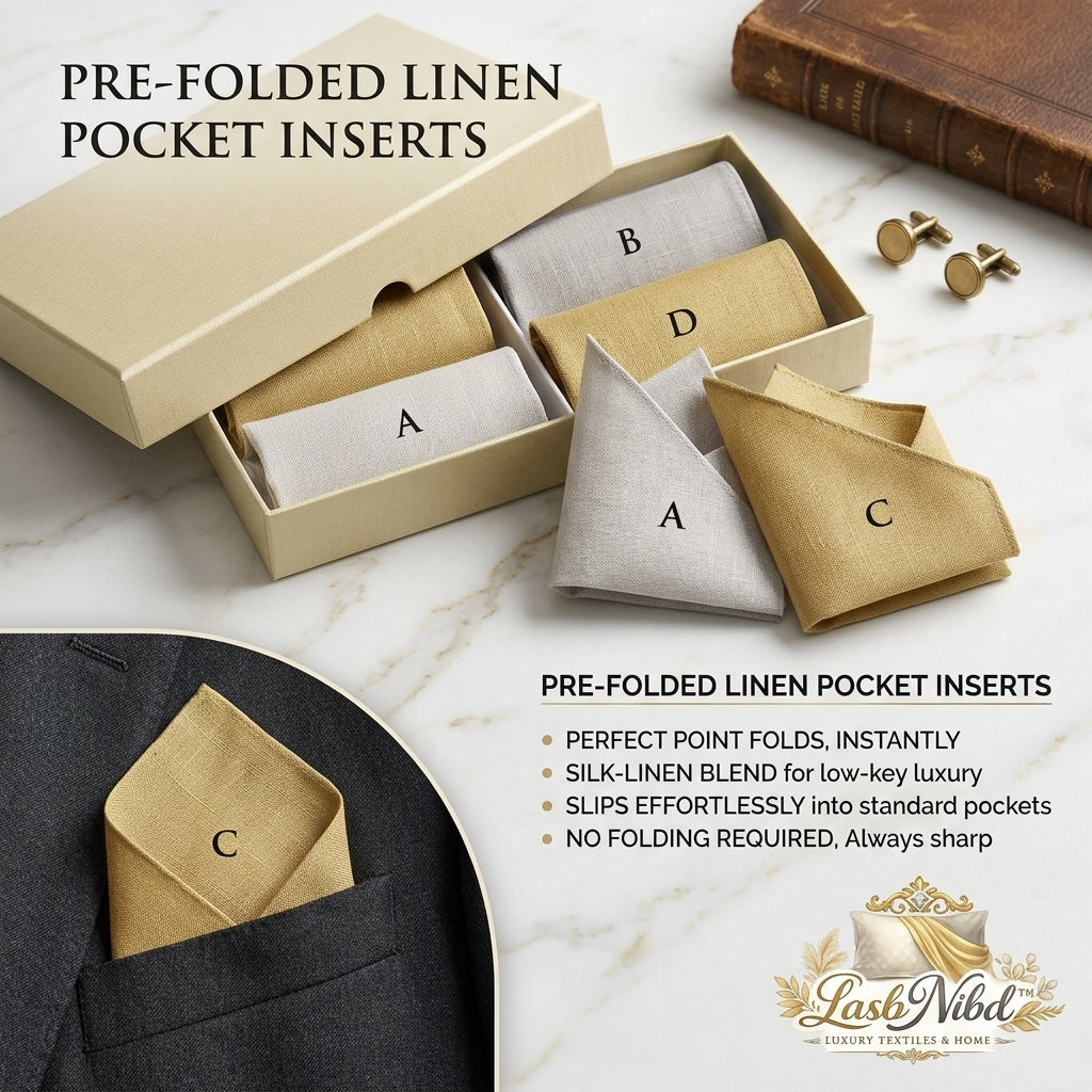 LasbNibd™ Pre-Folded Pocket Square Inserts – Premium Silk-Linen Blend – Instant Perfect Point Fold – Non-Slip Suit Accessory for Weddings & Business Formal