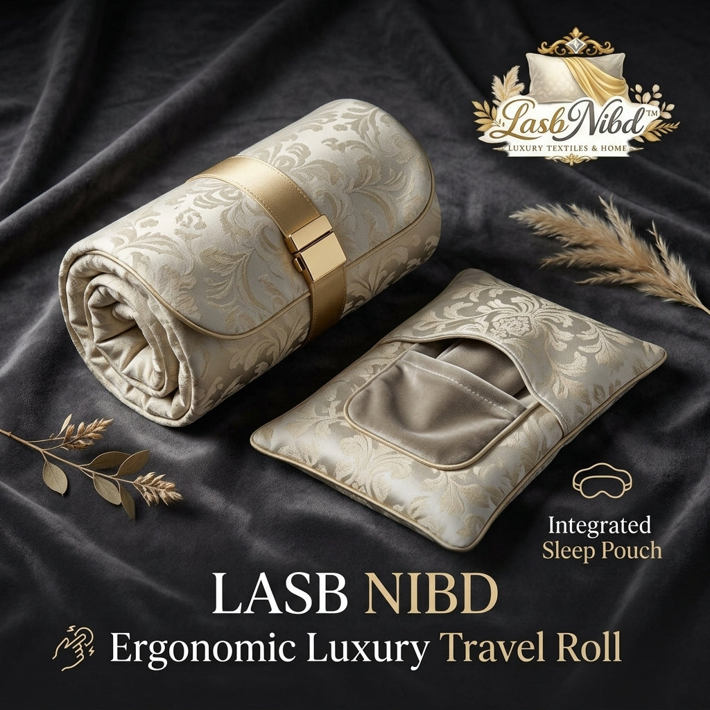 LasbNibd™ Luxury Travel Blanket & Integrated Sleep Pouch Set – Elegant Damask Design, Portable Flight Comfort, Soft Plush Nap Essential for Frequent Flyers & First-Class Travel