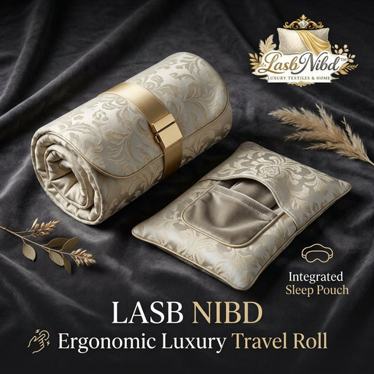 LasbNibd™ Luxury Travel Blanket & Integrated Sleep Pouch Set – Elegant Damask Design, Portable Flight Comfort, Soft Plush Nap Essential for Frequent Flyers & First-Class Travel