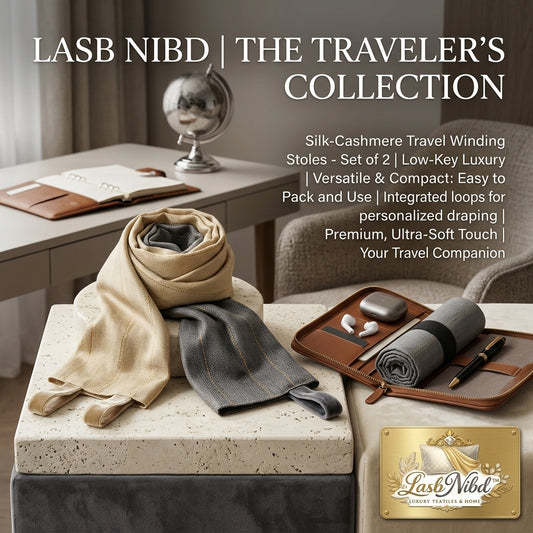LasbNibd™ 2-Pack Silk-Cashmere Travel Scarf Set - Ultra-Soft Lightweight Winding Stole with Integrated Loops, Compact Luxury Wrap Shawl for Flying, Travel & Daily Wear