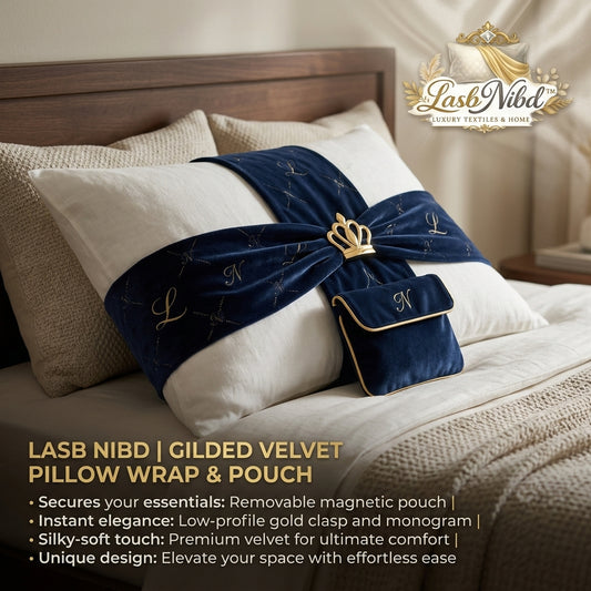 LasbNibd™ Gilded Velvet Pillow Wrap & Pouch | Luxury Bed Sash with Magnetic Storage & Gold Crown Clasp | Premium Soft Velvet Bedding Accessory for Master Bedroom Decor